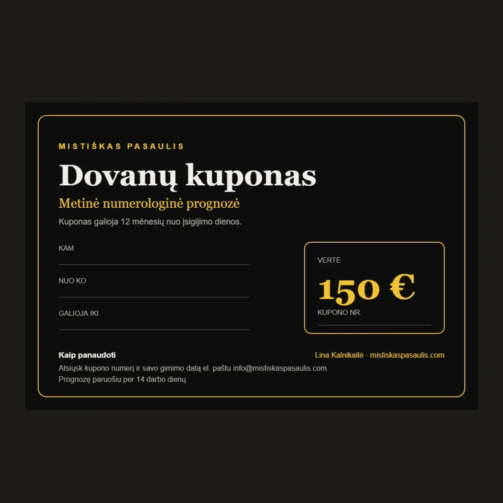 Dovanų kuponas: metinė numerologinė prognozė, 150 €